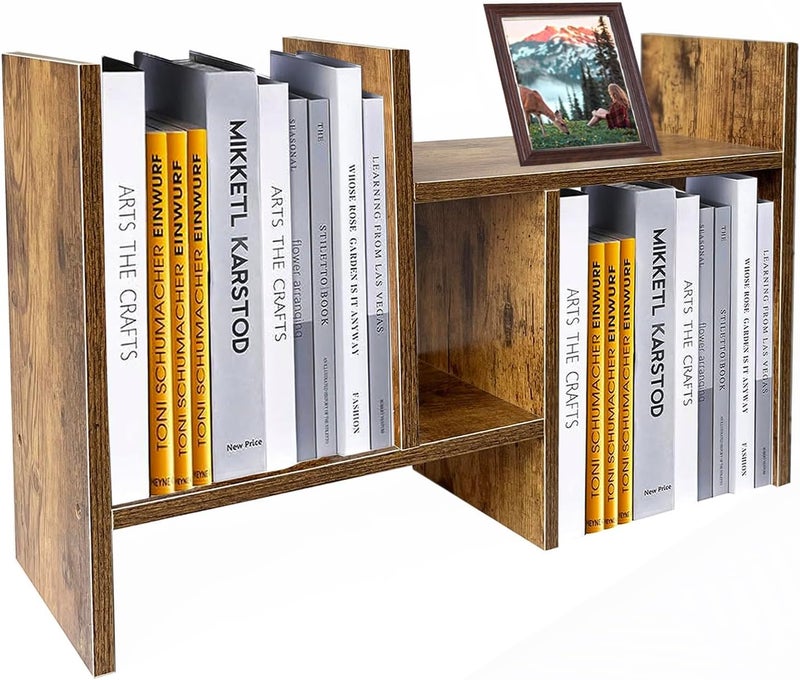 Meikuler Desktop Shelf Organizer, Adjustable Wood Display Desk Shelf, Office Storage Rack Tabletop Bookshelf Multipurpose Shelves for Home Decor, Office, Gifts (Brown) - Image 1